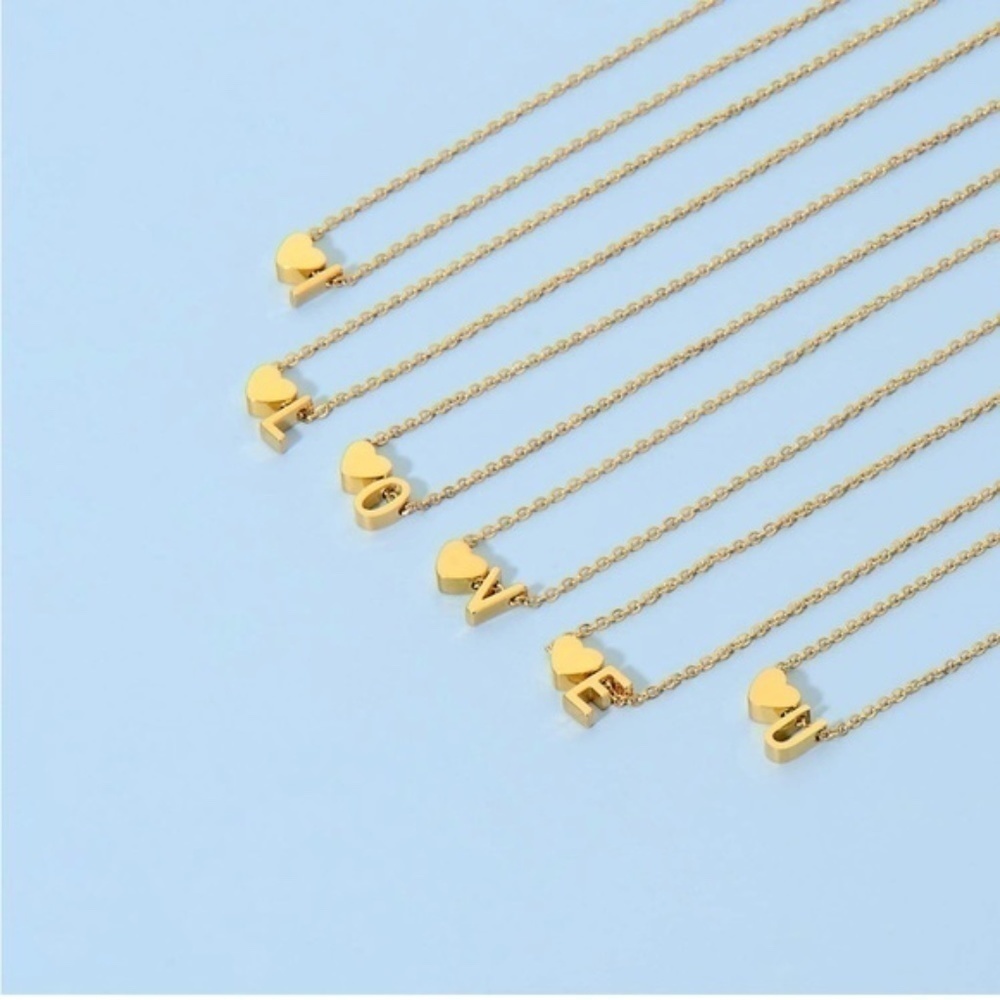 Gold 18k Gold Plated Personalized Letter Inital Heart Pendant Necklace